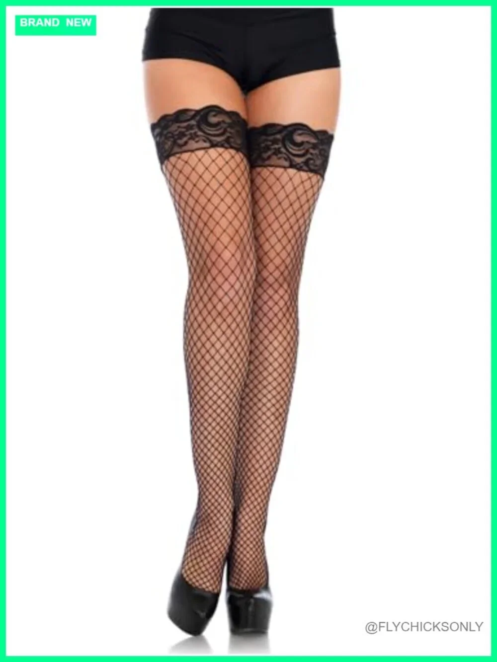 Industrial Fishnet Thigh Highs with Stay Up Silicone Lace Top